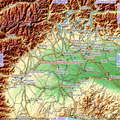 Topographic map of Granozzo con Monticello