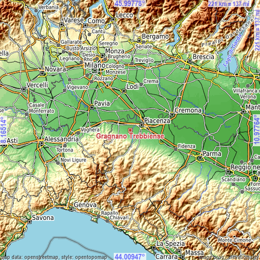 Topographic map of Gragnano Trebbiense