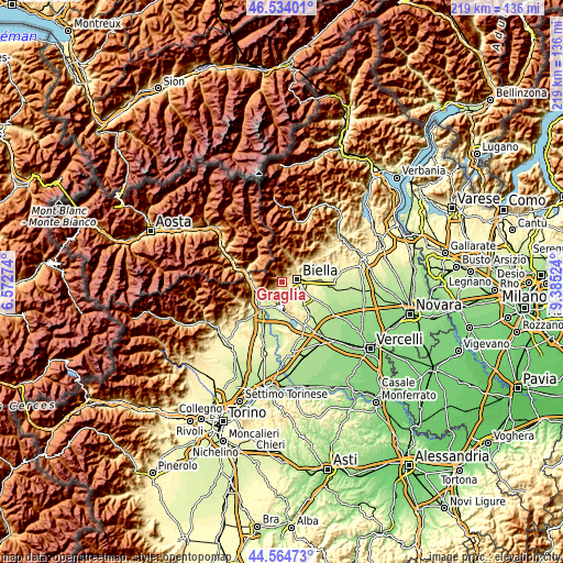 Topographic map of Graglia