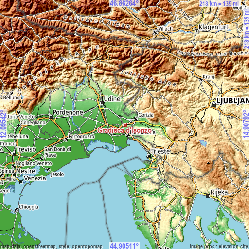 Topographic map of Gradisca d'Isonzo