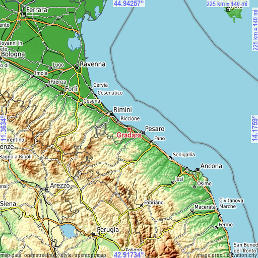 Topographic map of Gradara