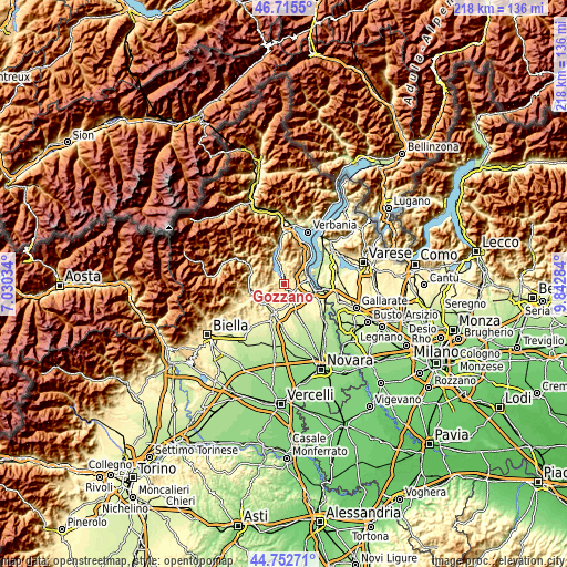 Topographic map of Gozzano