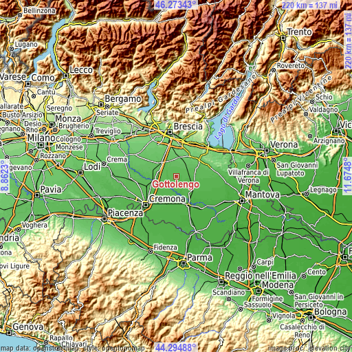 Topographic map of Gottolengo