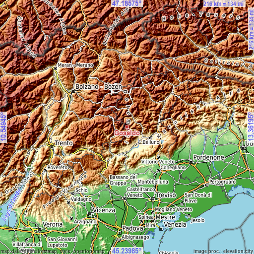 Topographic map of Gosaldo