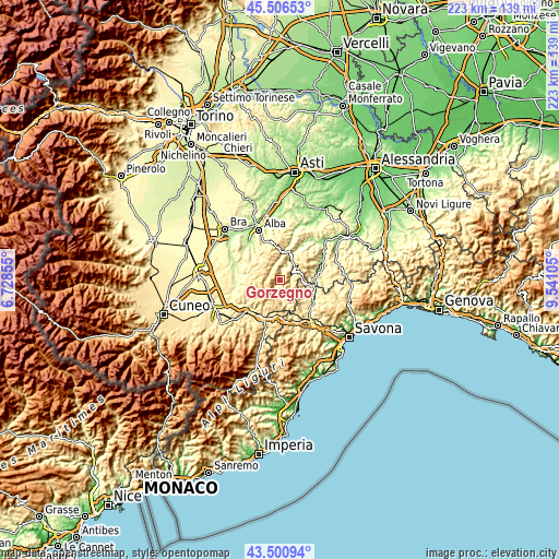 Topographic map of Gorzegno