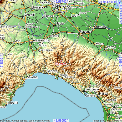 Topographic map of Gorreto