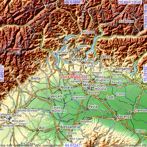 Topographic map of Gorla Maggiore