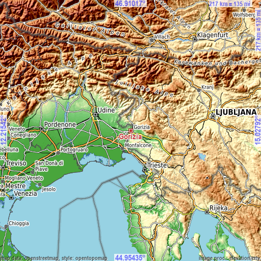 Topographic map of Gorizia