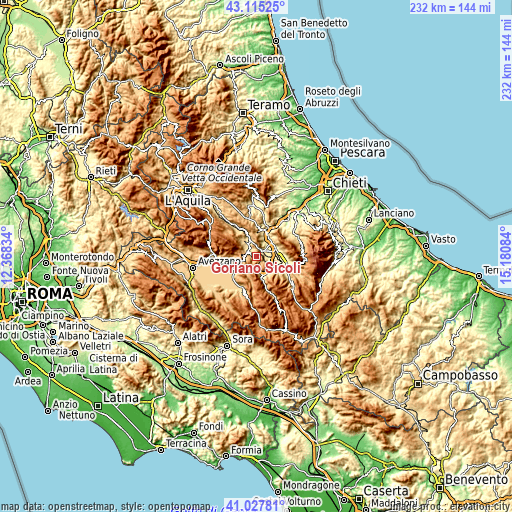 Topographic map of Goriano Sicoli