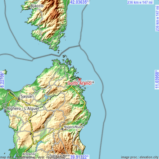 Topographic map of Golfo Aranci