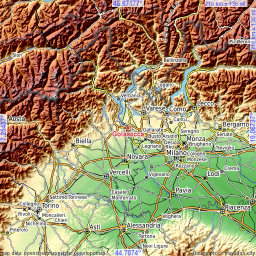 Topographic map of Golasecca