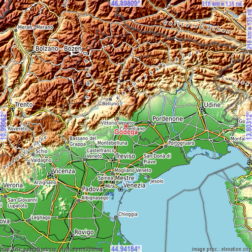 Topographic map of Godega