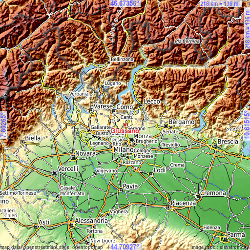 Topographic map of Giussano