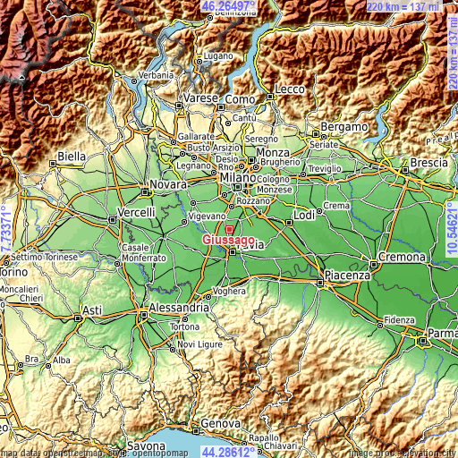 Topographic map of Giussago