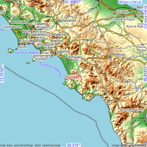 Topographic map of Giungano