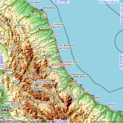 Topographic map of Giulianova