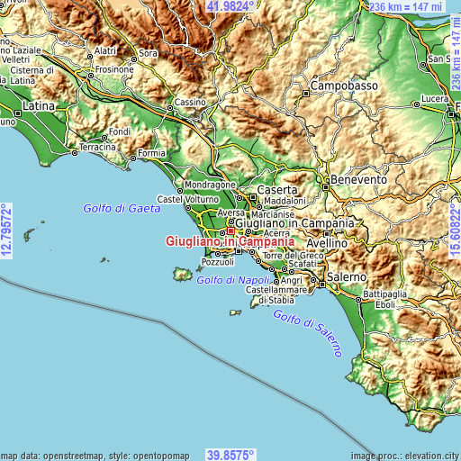 Topographic map of Giugliano in Campania
