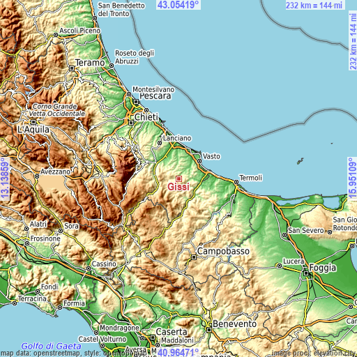 Topographic map of Gissi