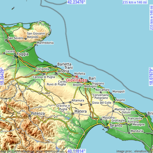 Topographic map of Giovinazzo
