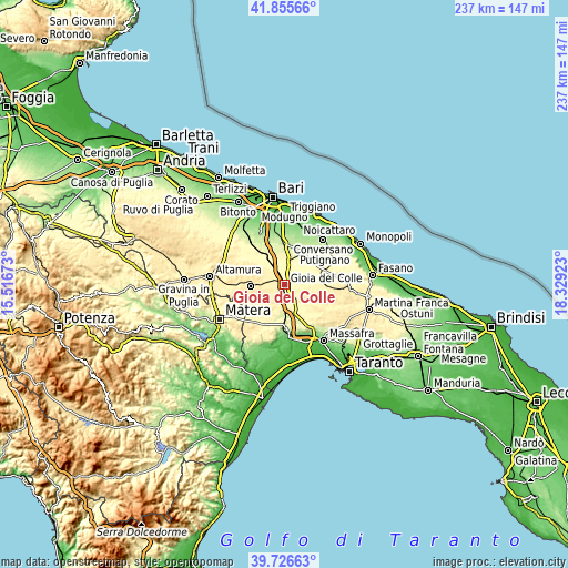 Topographic map of Gioia del Colle