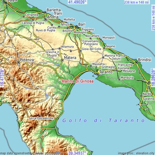 Topographic map of Marina di Ginosa