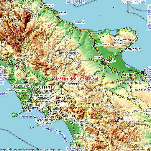 Topographic map of Ginestra degli Schiavoni