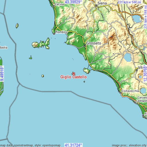 Topographic map of Giglio Castello