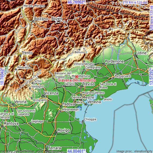 Topographic map of Giavera del Montello