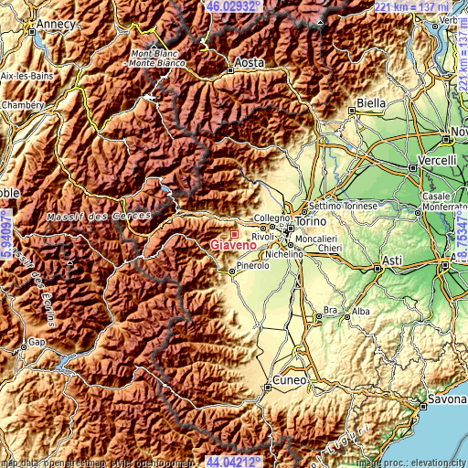 Topographic map of Giaveno