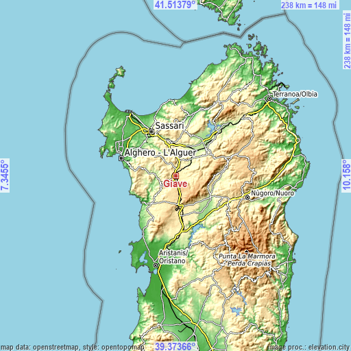 Topographic map of Giave