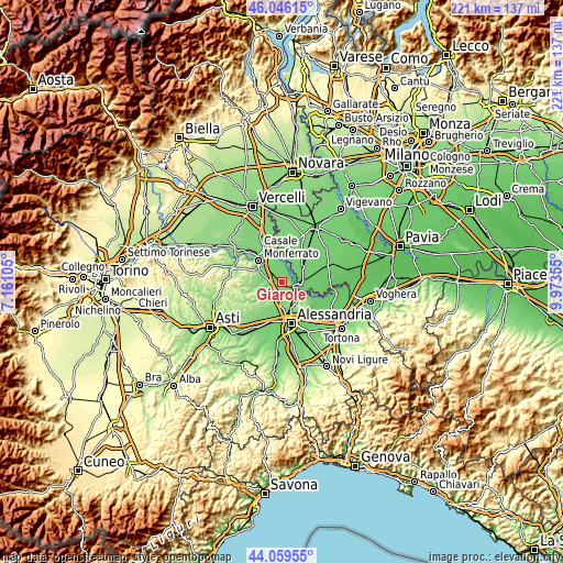 Topographic map of Giarole