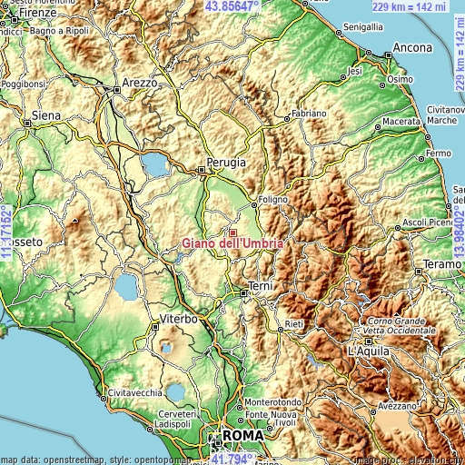 Topographic map of Giano dell'Umbria