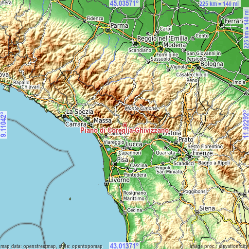 Topographic map of Piano di Coreglia-Ghivizzano