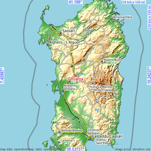 Topographic map of Ghilarza