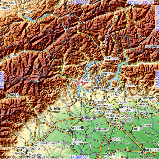 Topographic map of Ghiffa