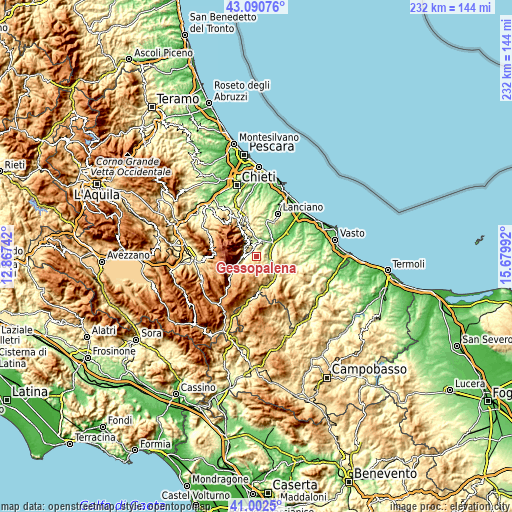 Topographic map of Gessopalena