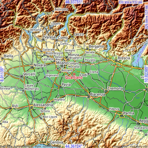 Topographic map of Quartiano