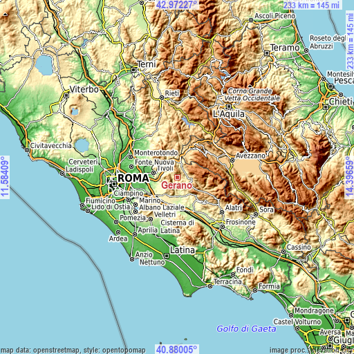 Topographic map of Gerano