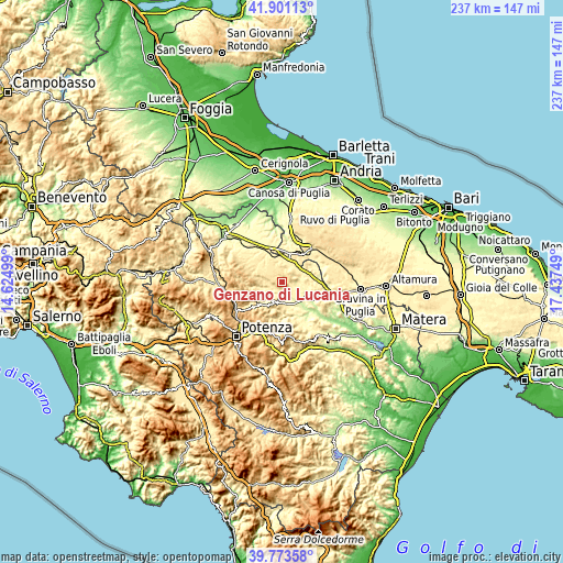 Topographic map of Genzano di Lucania