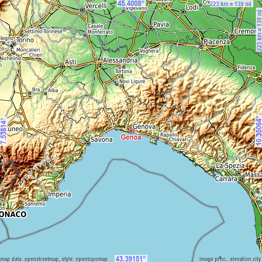 Topographic map of Genoa