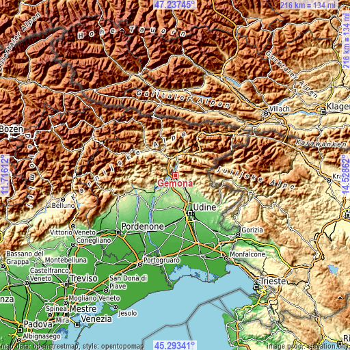 Topographic map of Gemona