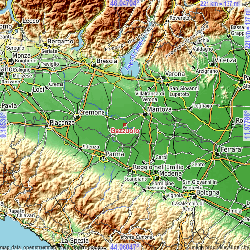 Topographic map of Gazzuolo