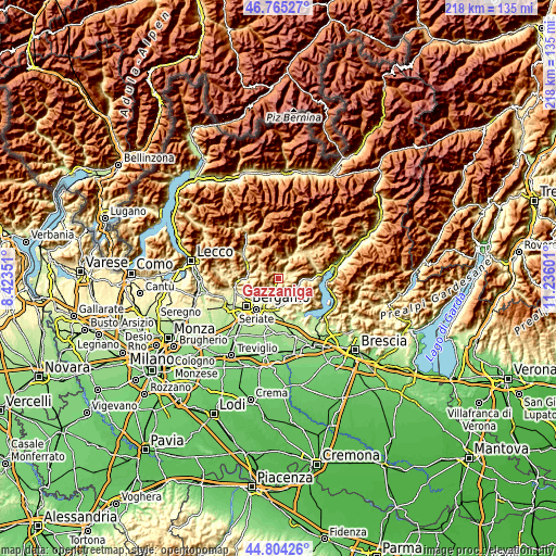 Topographic map of Gazzaniga