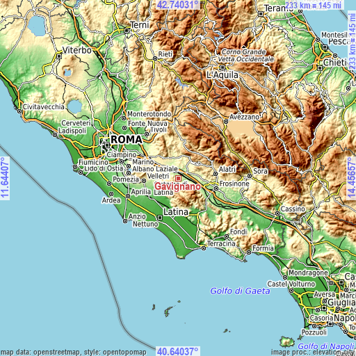 Topographic map of Gavignano