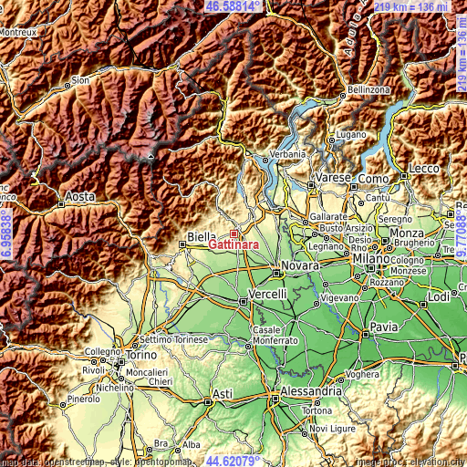 Topographic map of Gattinara