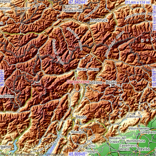 Topographic map of Gargazzone