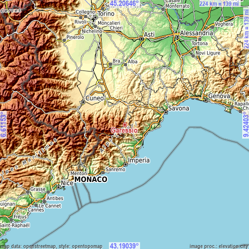 Topographic map of Garessio