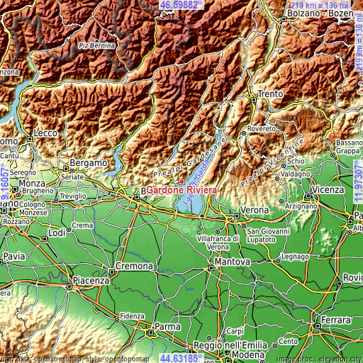 Topographic map of Gardone Riviera