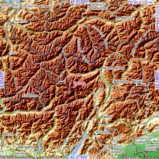 Topographic map of Ganda