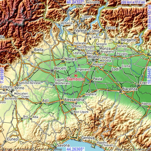 Topographic map of Gambolò